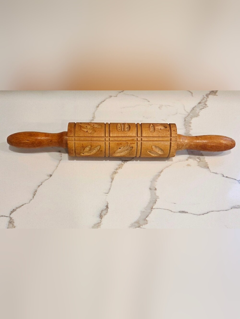 Vintage Wood Springerle Rolling Pin - 14 Inches
